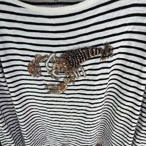 Talbots Blue and White Striped Top with Beaded Lobster